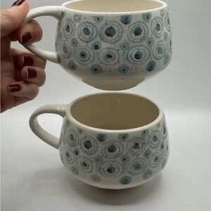 🆕 ANTHRO ✨ s2 gold hand painted pottery ceramic coffee cups mug gift set